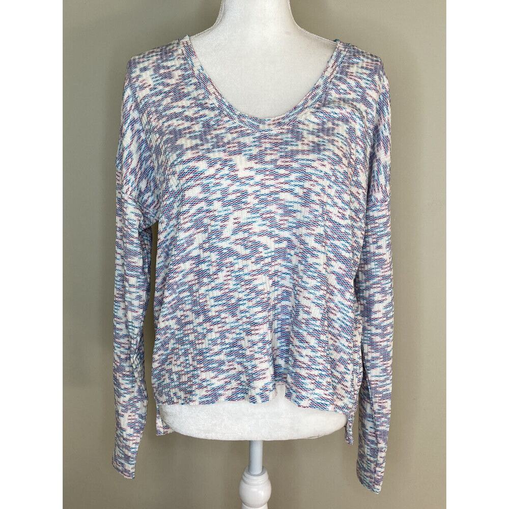 Code x Mode Boho Pullover Sweater Long Sleeve V-Neck Color Blocked Blue Size XS